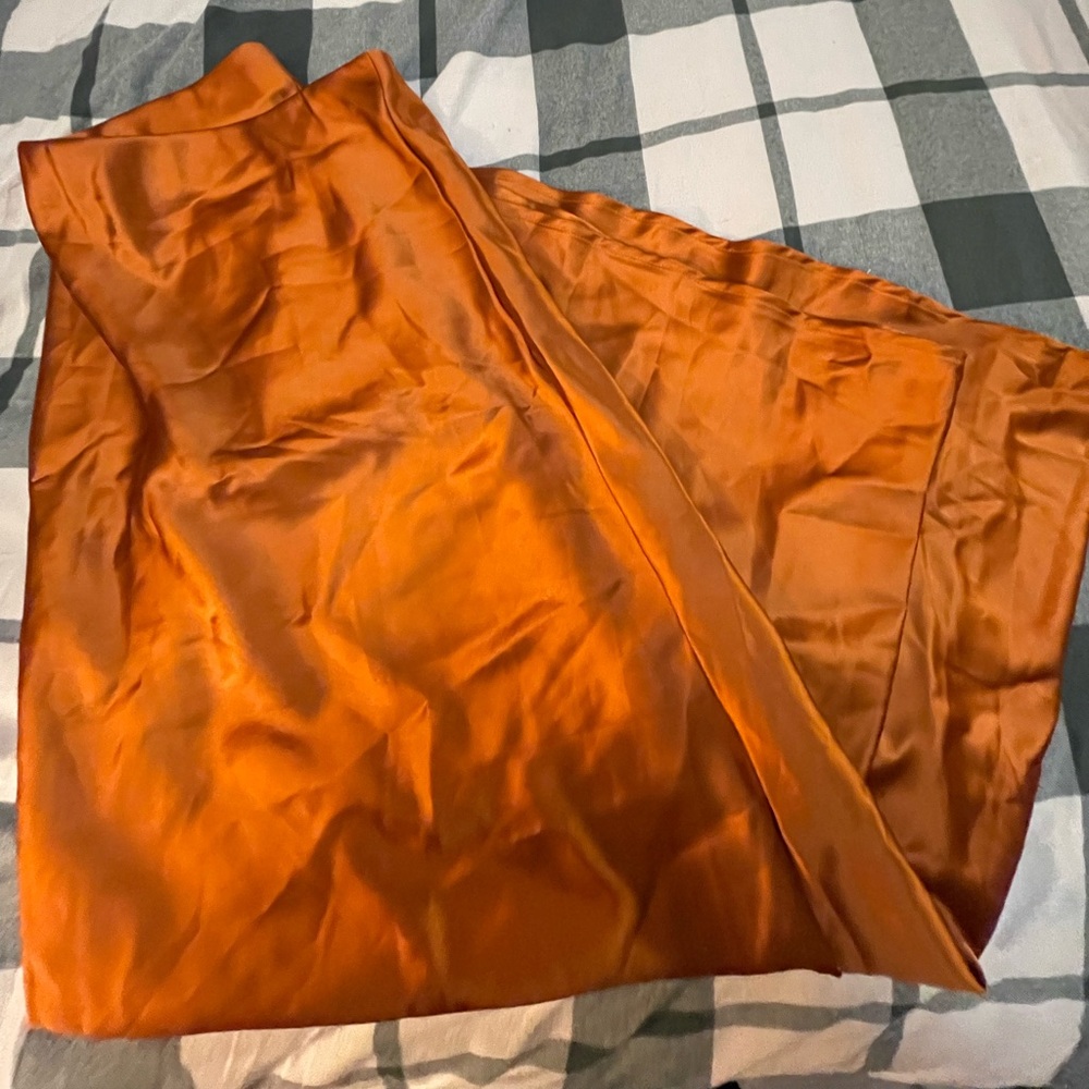 Orange satin maxi skirt